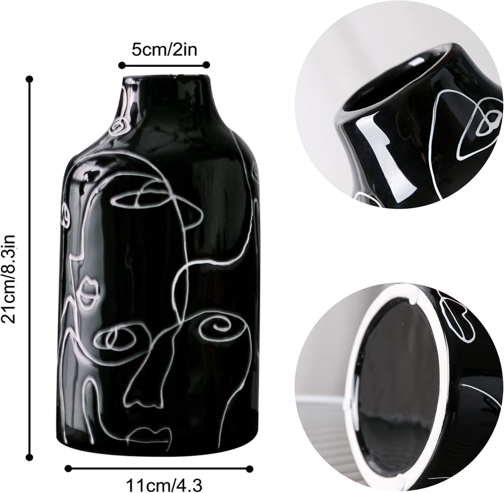 Kimdio Ceramic Vase Set, 2pcs Black and White Abstract Irregular Design Flower Vases, Modern Home Decor Living Room Decor Minimalist Decorative Vase for Pampas Grass