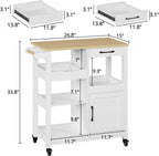 IRONCK Kitchen Island with Storage, Rolling Kitchen Island on Wheels, Kitchen Cart with Cabinet, Open Shelves, Drawer for Home,White and Natural