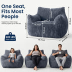 Giant Bean Bag Chair for Adults, Fluffy Supportive Boneless Lounge Sofa Chair, Superior Large Reading Floor Stuffed Sofa Bed, Oversized Accent Comfy Couch for Living Room, Bedroom, Study, Dorm (Grey)