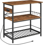HOOBRO Kitchen Island with Storage, Kitchen Island Table with Power Outlet, 47.2" L 3 Tier Kitchen Counter and Microwave Stand, for Home, Kitchen and Dining Room, Rustic Brown and Black BF120UZD01