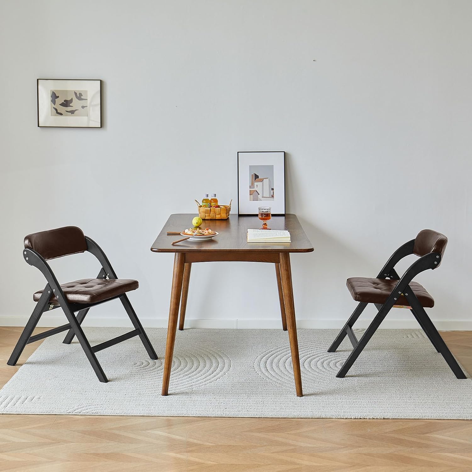 Wooden Folding Chairs Set of 2, Modern Folding Chairs with Padded Seats, Folding Dining Chairs, Padded Folding Chair for Party Chairs, Weddings, BlackBrown
