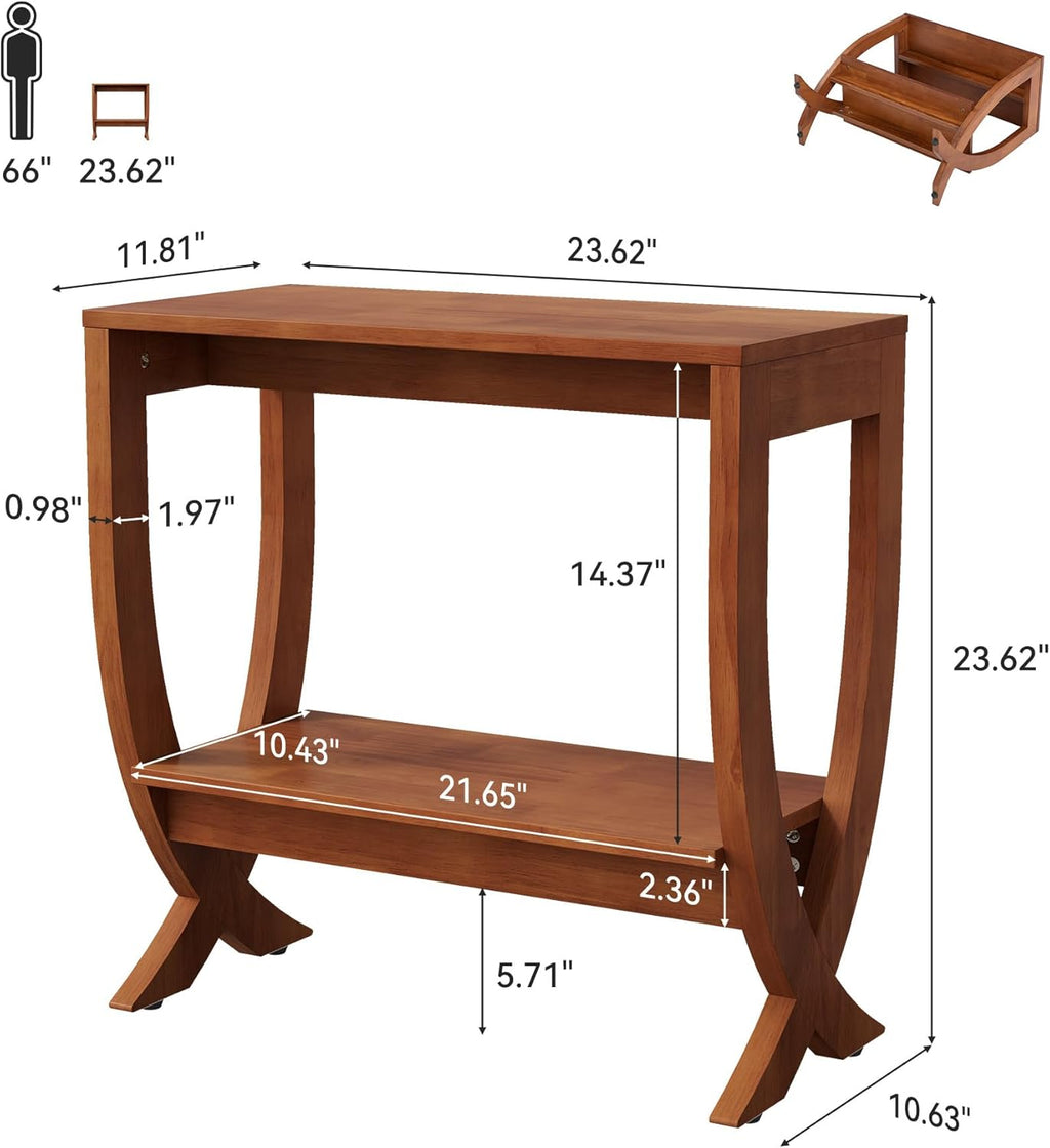 Solid End Table, 2-Tier Couch Side Table with Arched Legs for Small Space, Living Room, Easy Assembly, Warm Walnut