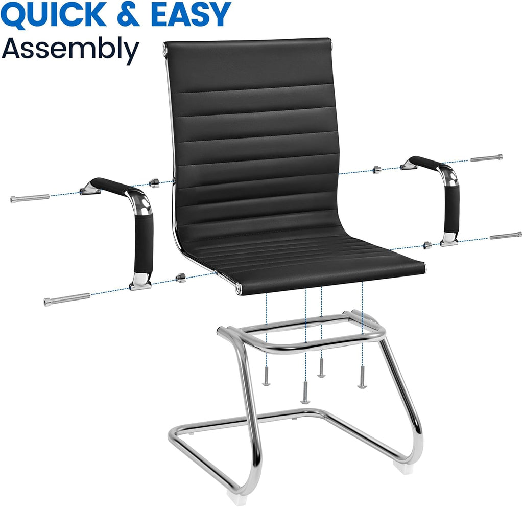 Yaheetech Faux Leather Office Reception Chair Without Wheels Mid Back Ergonomic Guest Chairs for Conference Reception Room Waiting Room, Set of 2 Black