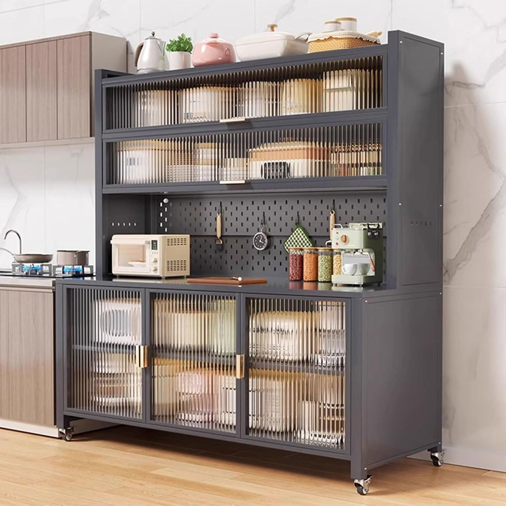 Farmhouse Pantry Cabinet, Wide Kitchen Hutch Cabinet with Large Countertop, Coffee Bar Workstation, Cupboard for Dining Room Living Room Furniture(Black,60cm/23.6in)