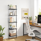 ELYKEN Ladder Shelf, 5-Tier Wood Wall Mounted Bookshelf with Metal Frame, Vintage Open Display Organizer Rack, Leaning Storage Shelves for Living Room, Bedroom, Home Office, Black