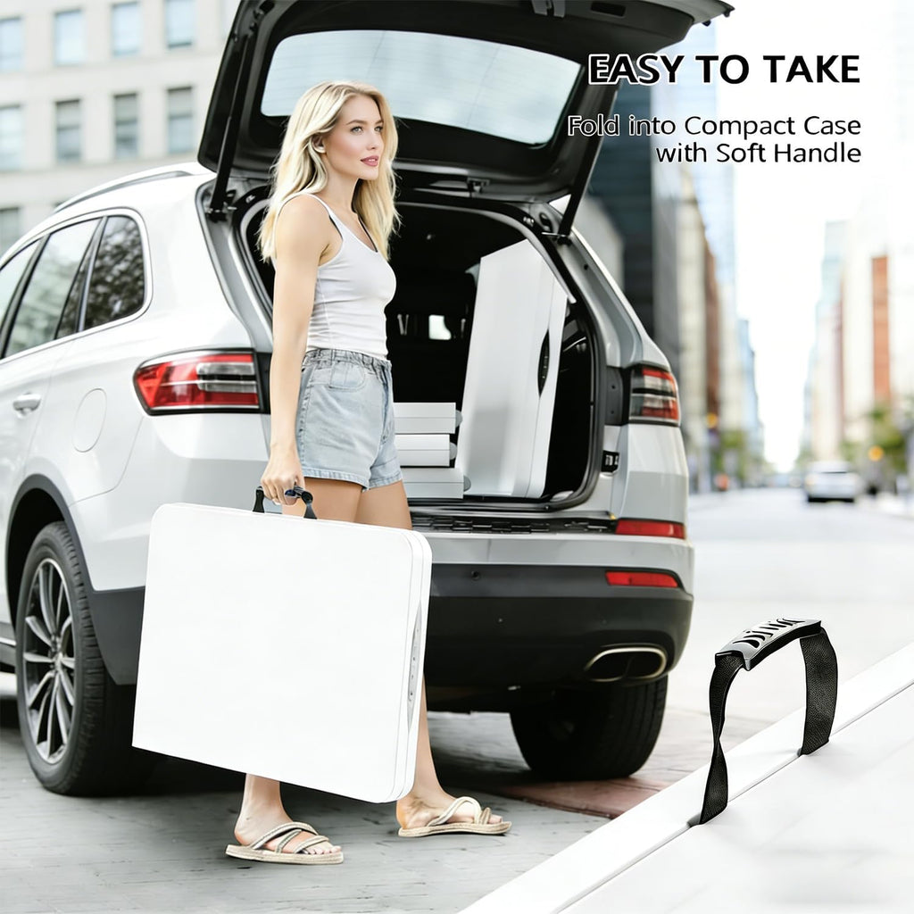 4FT Folding Table with One Press Adjustable Height,Fold in Half Portable Card Table with Carry Handle&Locking Steel Legs,Heavy Duty Plastic Utility Table for Party,Picnic,Camping Indoor Outdoor,White