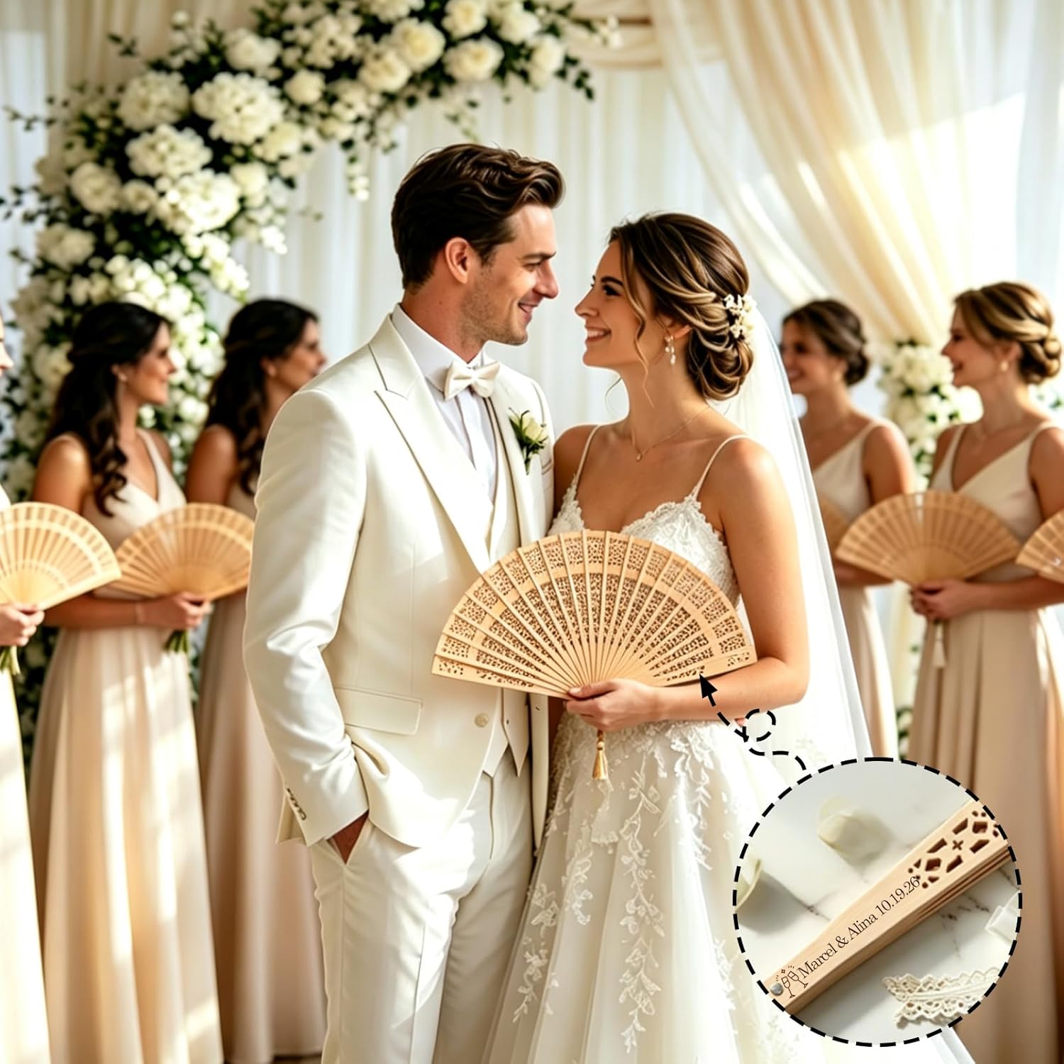 ZFN 1-200 Pcs Personalized Wedding Fans Custom Folding Hand Fan Custom Fan Wooden Folding Hand Engraving Name/Date for Wedding Baby Shower Party Favors (50Pcs)