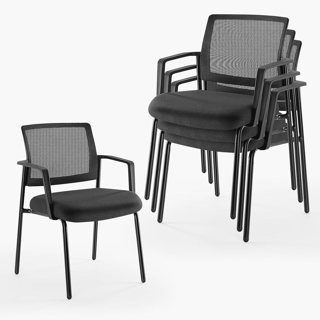 DUMOS Black Stackable Arm Reception Chairs with Mesh Back and Upholstered Fabric Cushion, Sturdy Metal Frame, Easy to Store and Use, Perfect for Indoor and Outdoor Spaces, 2 Chair