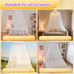 Obrecis Bed Canopy with LED Star Lights, Princess Canopy Bed Curtain with 18 Colors Changing String Lights Remote Timer for Girls Bedroom, Pink Red Blue White Dome Canopy for Twin to King Size Bed