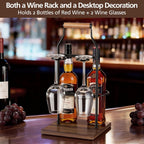 Desktop Wine Rack, 2-Bottle Holder with Dual Glass Holder, Wine Storage Racks, Suitable for Various Home Decor Styles, Ideal for Home, Bar, Couple Gathering, Wine Cabinet, and Dining Room, Black