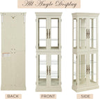 Lighted Curio Cabinet 71" Vintage Glass Display Case with Adjustable Shelves, 4 Tempered Glass Doors, Bulb Included, Wooden Wine Bar China Cabinet for Living Room Liquor Storage (Antique White)