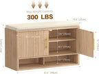 Fluted Shoe Storage Bench with Cushion, Entryway Bench with Adjustable Shelves and Open Bottom Shelf, Hidden Shoe Cabinet Storage for Entryway, Hallway, Living Room, Bedroom, Natural Oak