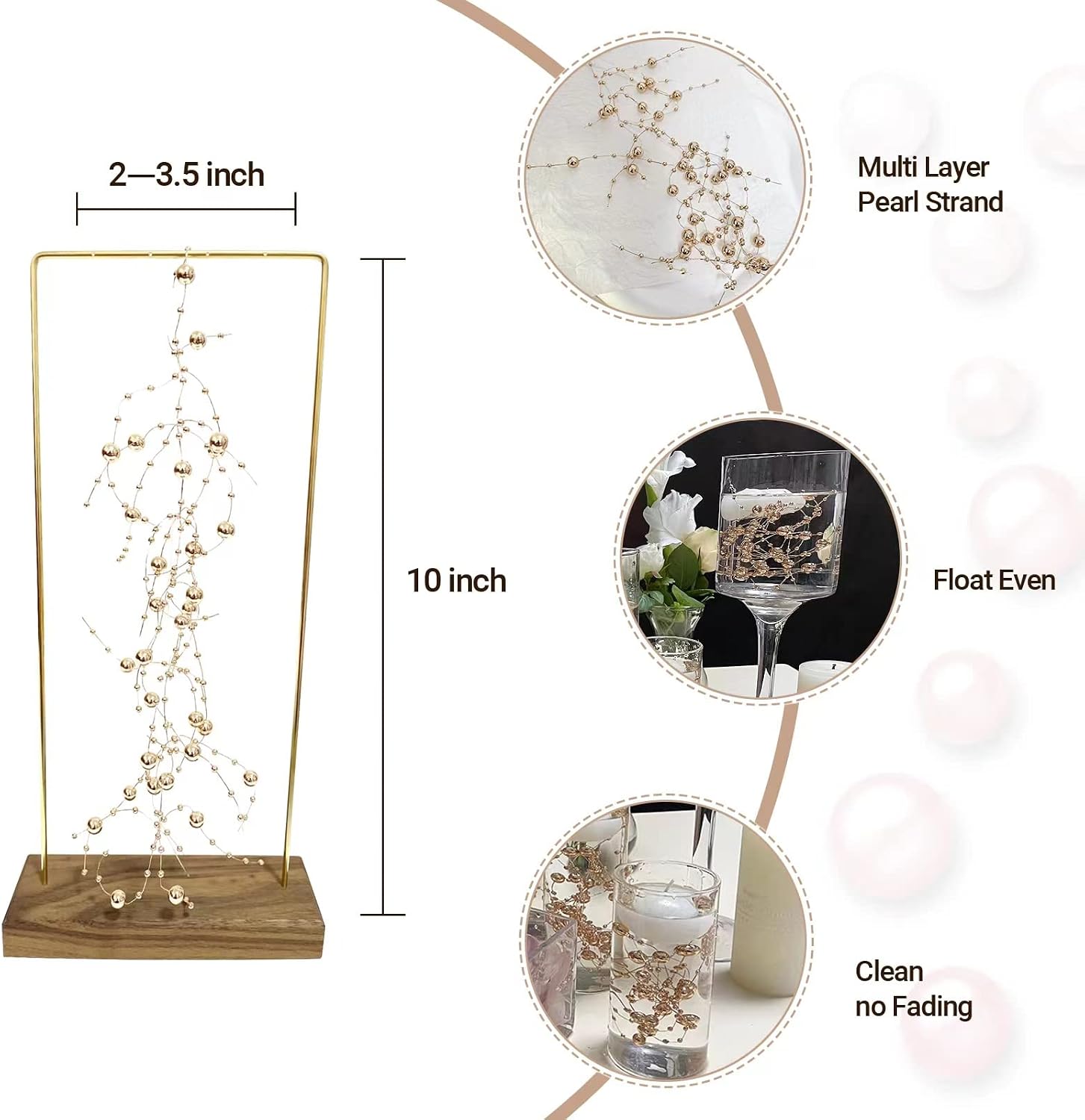 TeaSu 12pcs Pearl String, for Wedding Centerpiece, Vase Filler and Decor for Floating Candles (Champagne Gold)