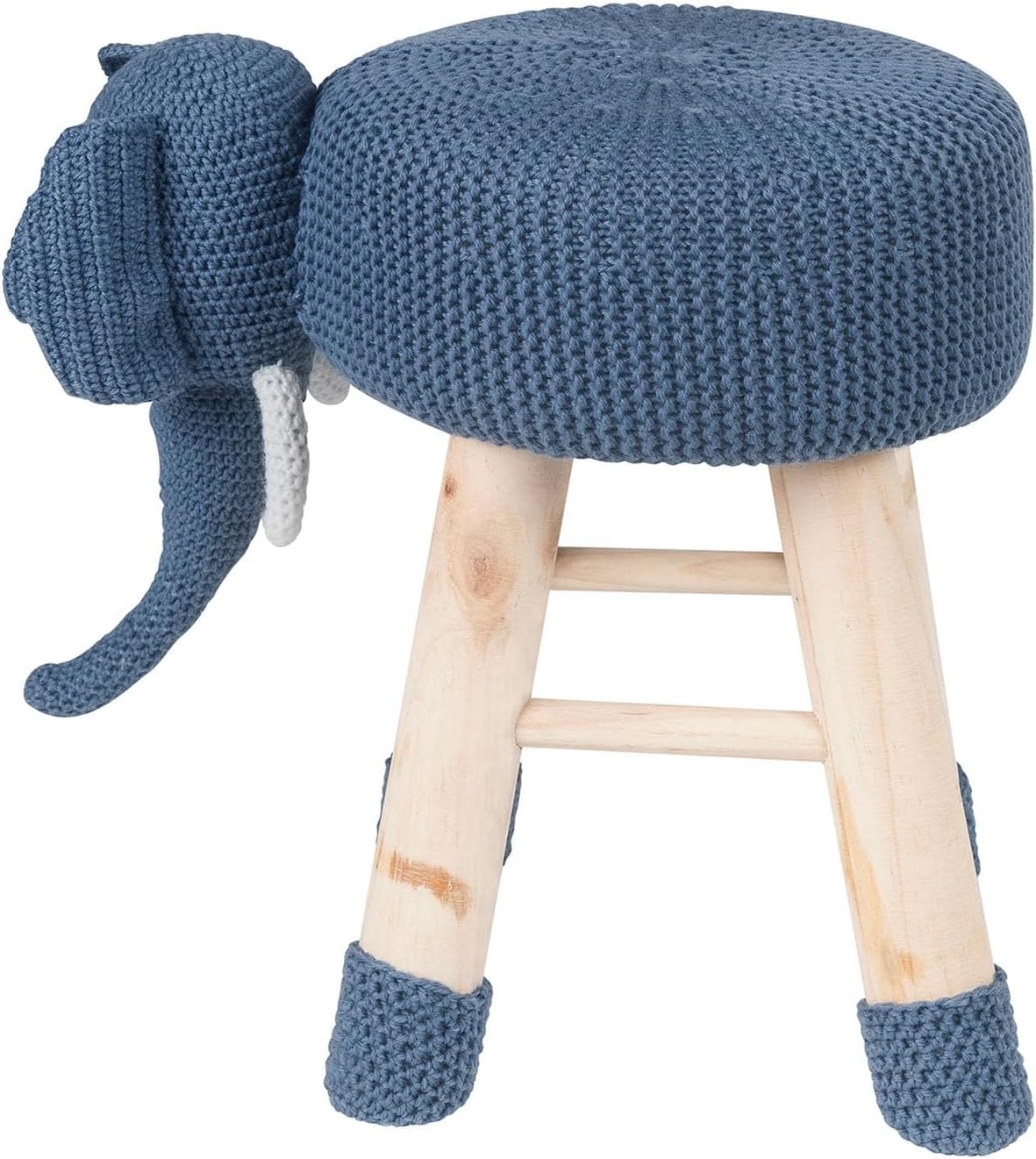 Cute Animal Ottoman Stool for Kids, Upholstered Foot Stool with Solid Wood Legs, Portable Small Seat for Bedroom Nursery Playroom Living Room (Navy Blue)