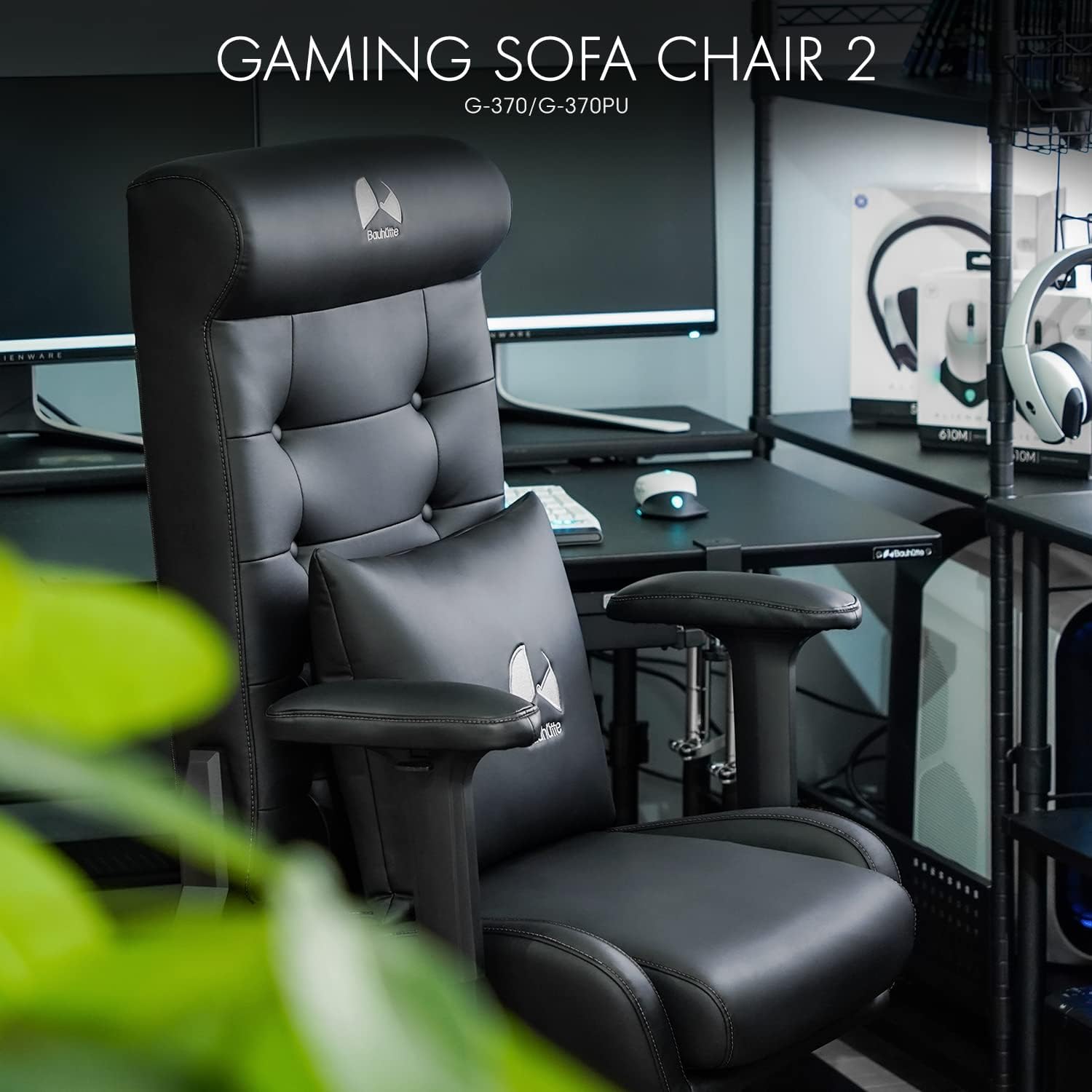 Bauhutte G-370PU-BK Gaming Sofa Chair 2, Black, PU Leather Type, Gaming Chair Like a Sofa, Standard