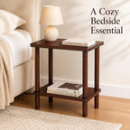 Solid Wood End Table, 2-Tier Side Table with Storage Shelf, Rubber Wood Nightstand for Living Room and Bedroom, Walnut Brown