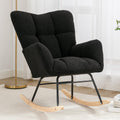 Modern Nursery Rocking Chair, Upholstered Glider Chair with High Backrest, Rocker Accent Armchair with Solid Wood Legs for Nursery Bedroom Living Room (Black Teddy)