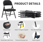 Set of 2 Padded Folding Chairs, PU Leather Seat Back, 300 lbs Heavy Duty Metal Frame, Foldable Portable Chairs for Indoor Outdoor Events, Dining, Guest Seating, Party, Wedding (Black, 2 Pack)
