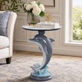 Luxury Dolphin Side Table, White Faux Marble Top Accent End Table, Decorative Animal Sculpture Furniture for Living Room, Bedroom, Entryway Home Decor