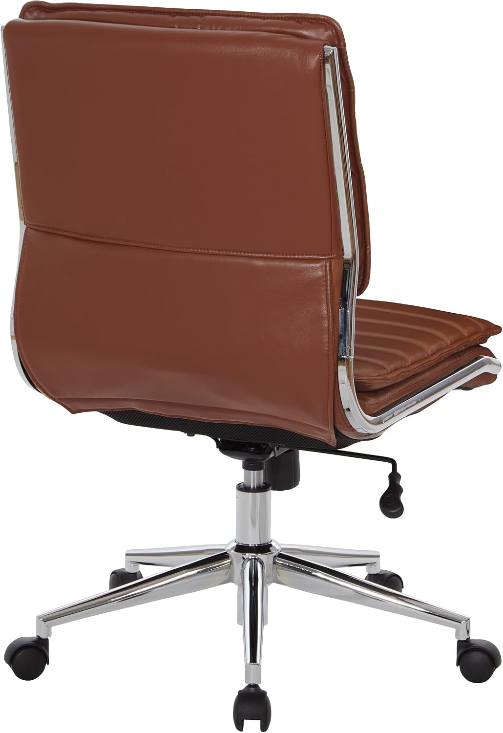 Office Star SPX Professional Ergonomic Ribbed Faux Leather Office Chair with Chrome Base, Mid Back Manager's Chair Without Arms, Saddle Brown