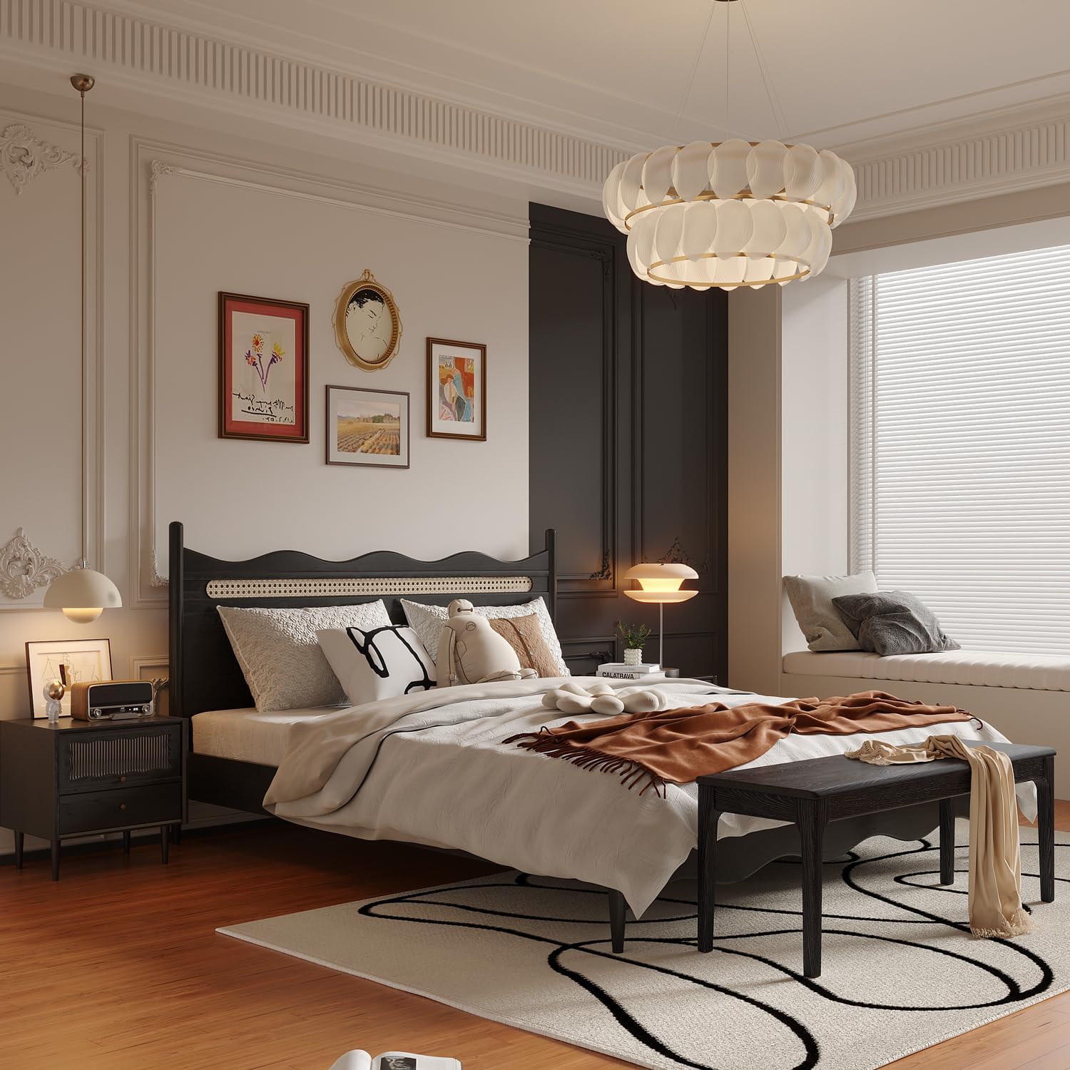 Dining Bench, Wood Bench Solid Oak Wooden Bench Indoor Dining Room Table Home Bedroom Bed End Restaurant Modern Hallway Furniture (Black, 51.2 "Wx 13.8" D x 17.7" H)