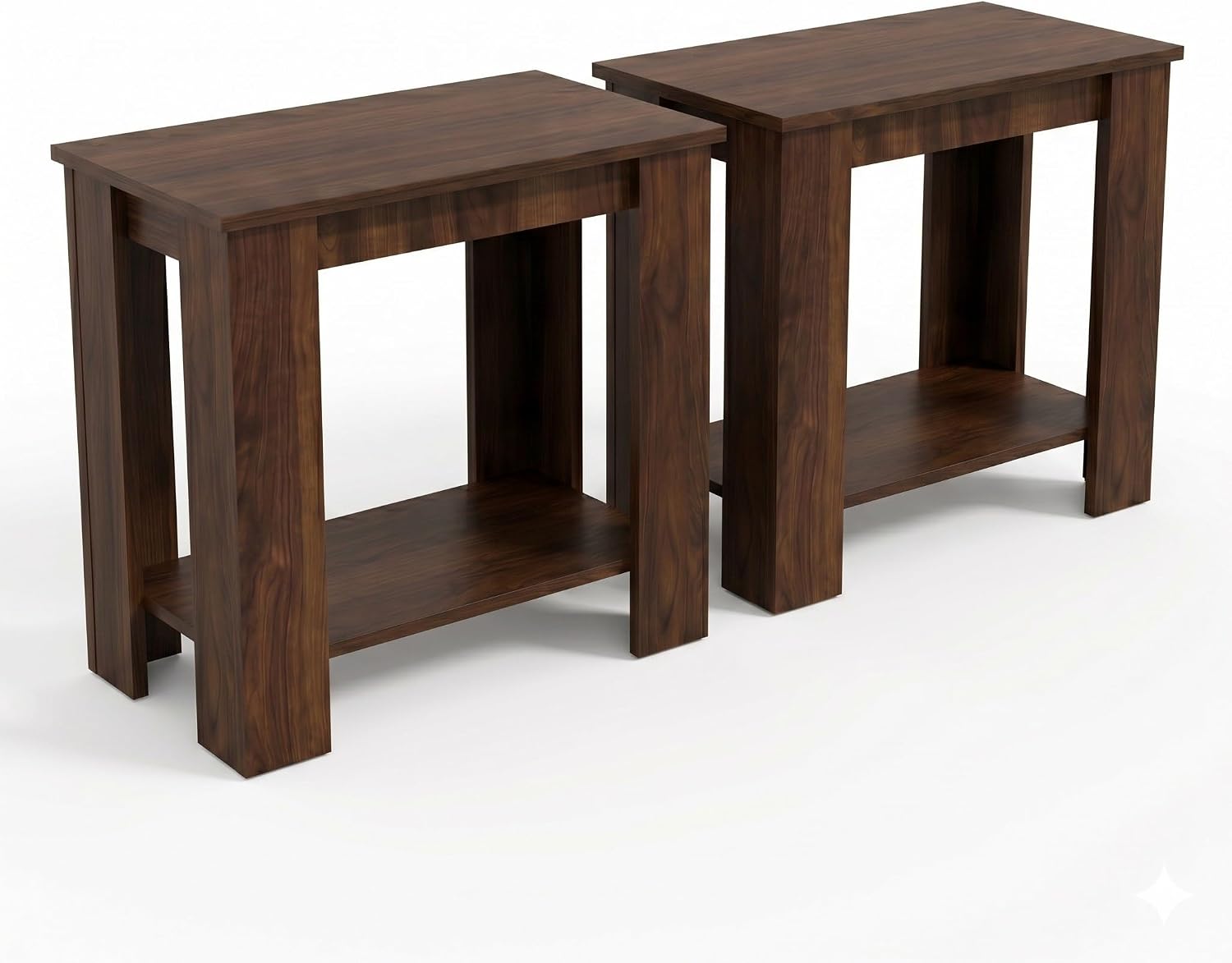 HOME DESIGN Telluride End Table Set of 2, Modern Wood Accent Tables with Lower Shelf, Living Room/Bedroom Side Tables — Available in Walnut or Black Finish