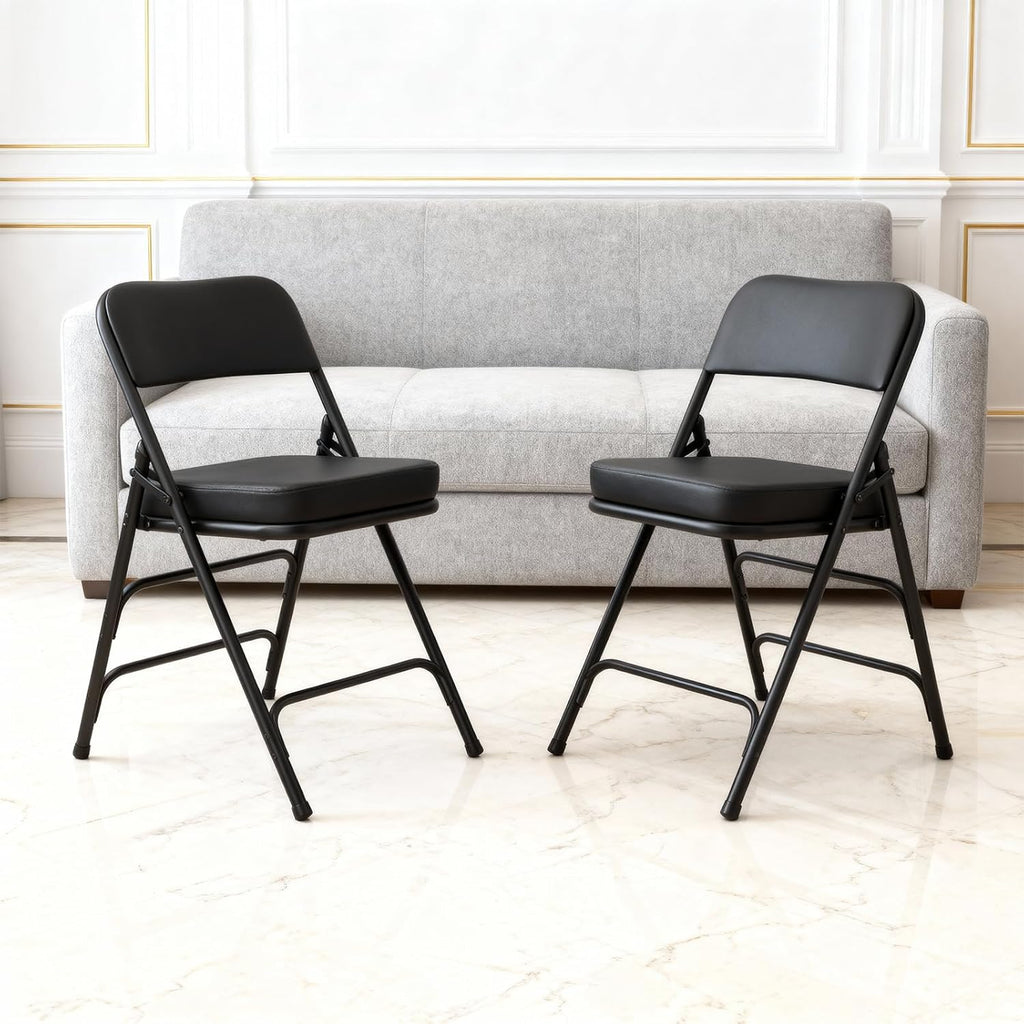 Folding Chair with Thick Cushioned Seat,1 Pack, Black, Portable Metal Frame Foldable Chair for Indoor & Outdoor Use, Durable and Comfortable Upholstered Chair for Home, Office, and Events