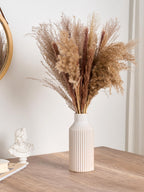 STHIE Beige Ceramic Vase, 8 Inch Rustic Farmhouse Minimalist Vases Home Decor, Small Pampas Grass Vases for Table Living Room (White)