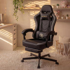 Gaming Chair with Footrest, Ergonomic Reclining Computer Chair, Height Adjustable, Lumbar Support, Adjustable Headrest, 360° Swivel High Back Chair for Home, Gaming (Grey Leather)