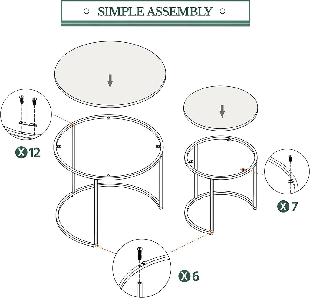 Topeakmart Nesting Side Tables Set of 2, Modern Round End Tables w/Waterproof Scratch Resistant Surface & Sturdy Metal Base for the Living Room,Guestroom, Balcony, Apartment and Small Space,Gray