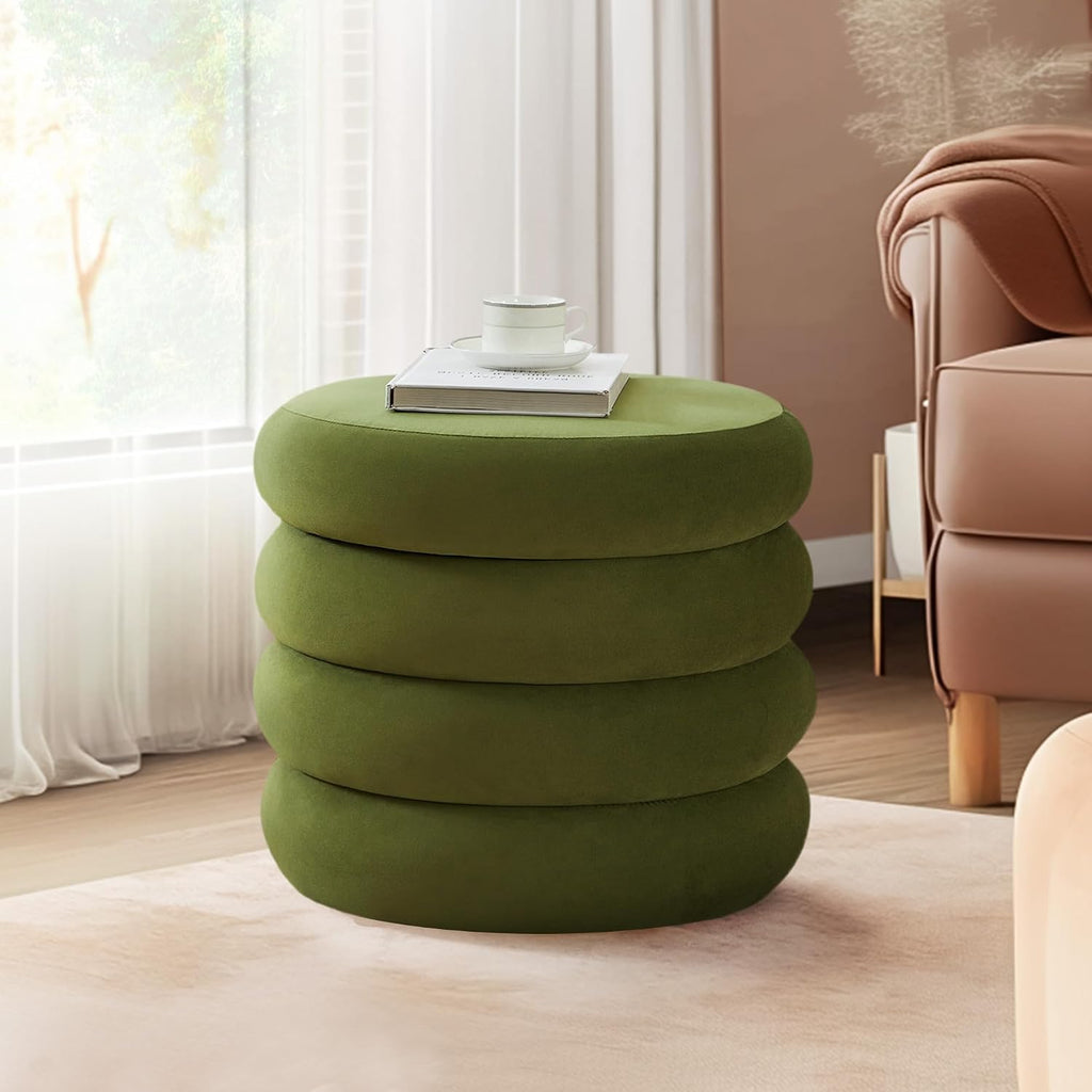 19.5 Inch Round Storage Ottoman, Modern Velvet Ottoman Coffee Table with Removable Top, Green Vanity Stool with Storage for Bedroom, Living Room, Dorm, Set of 2