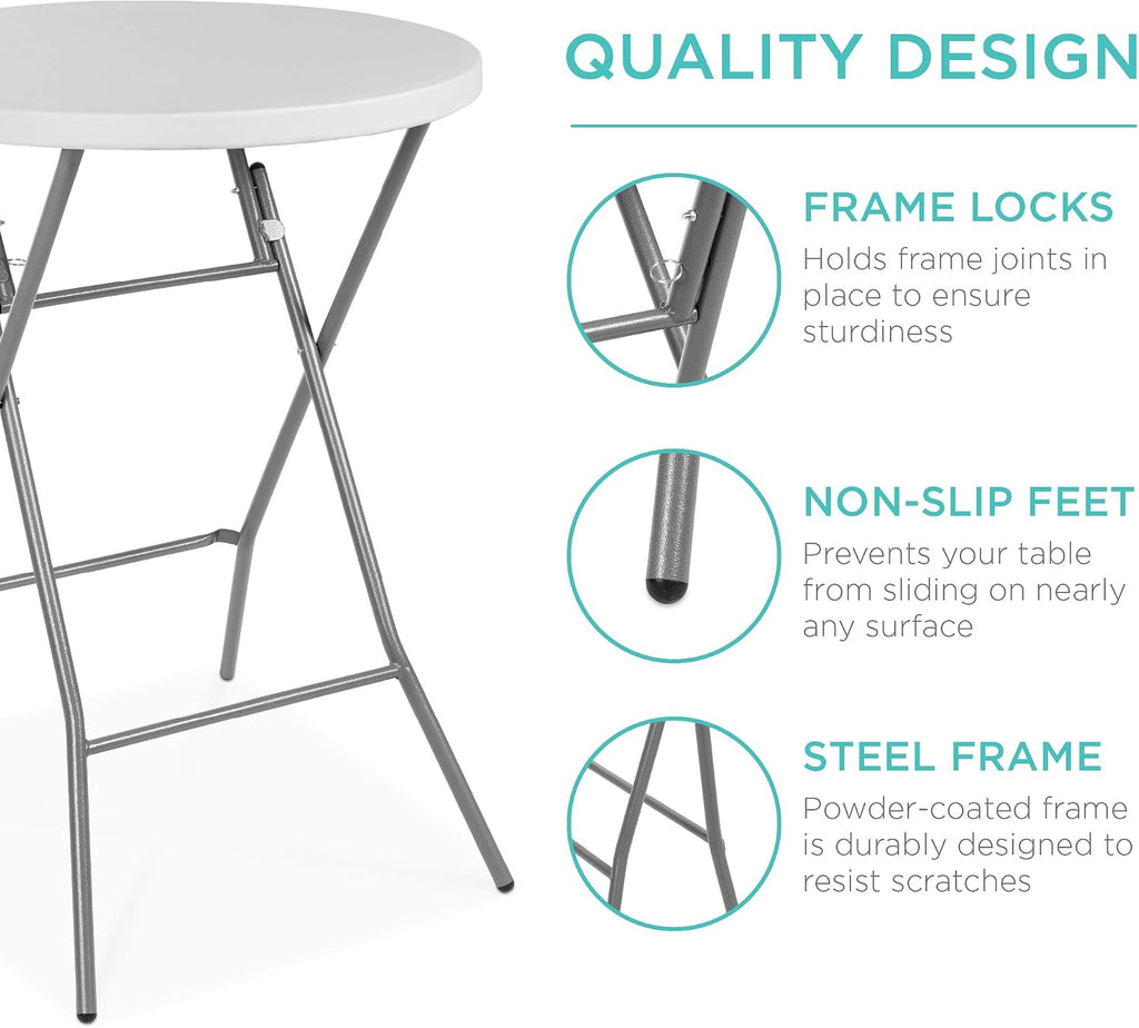 Best Choice Products 32in Bar Height Folding Table, Round Indoor Outdoor Accessory for Patio, Backyard, Dining Room, Events w/Thick Table Top, Metal Frame, Locking Legs, 330lb Weight Capacity - White | Bar Height