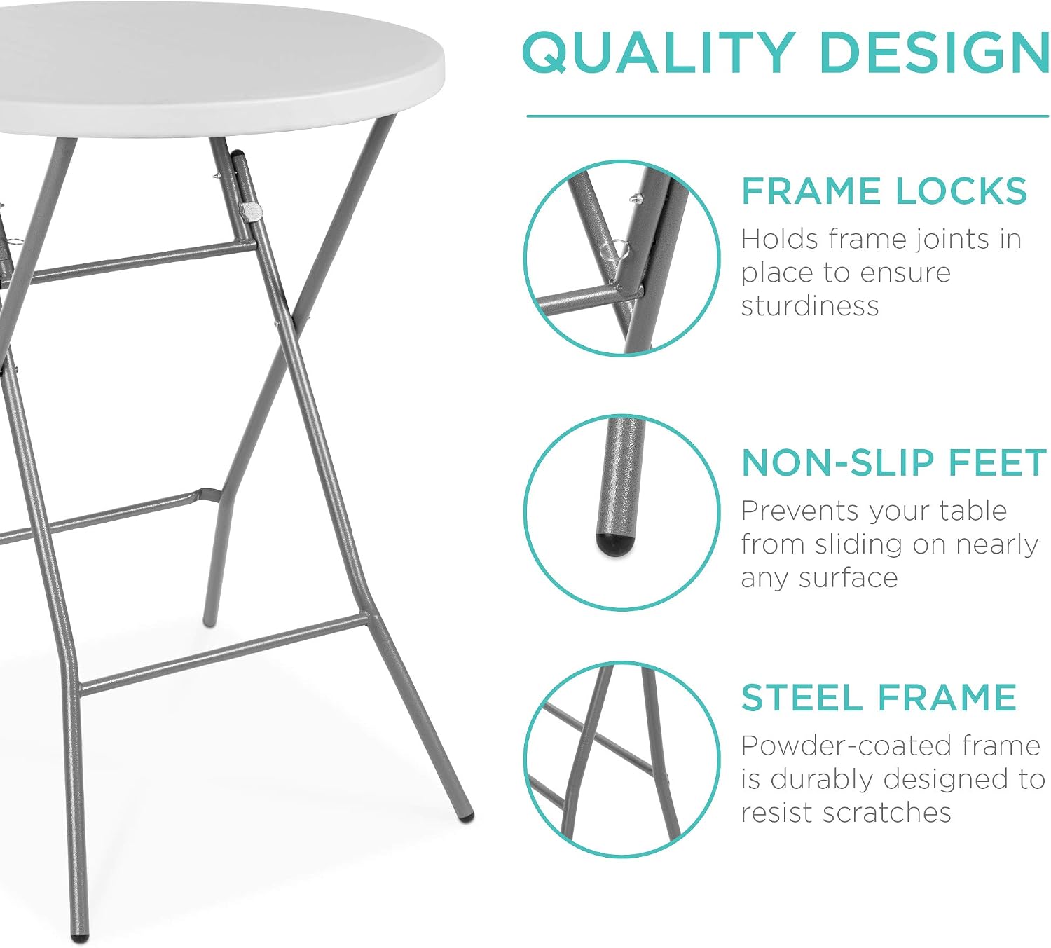Best Choice Products 32in Bar Height Folding Table, Round Indoor Outdoor Accessory for Patio, Backyard, Dining Room, Events w/Thick Table Top, Metal Frame, Locking Legs, 330lb Weight Capacity - White | Bar Height