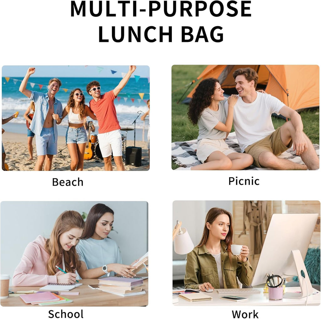 Lunch Bag Women Lunch Box for Women Adult Cute Insulated Lunch Bag Small Cooler Lunch Tote Bags for Work Picnic Travel (Beige-Brown Plaid)