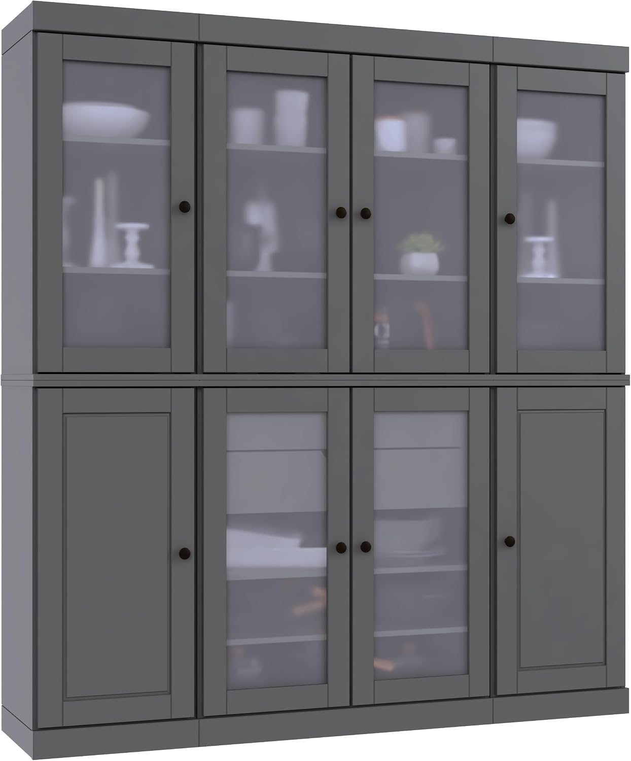 Palace Imports 100% Solid Wood 65"" Pantry China Cabinet with Raised Panel, Frosted Glass Doors, 2-Drawers and Adjustable Shelves