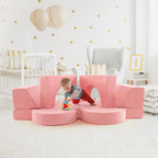 Costzon Convertible Toddler Couch, 8PCS Kids Modular Play Sofa w/Detachable Cover for Playroom, Creative Couch for Playing, Creating & Sleeping, Imaginative Furniture for Girls & Boys (Pink)