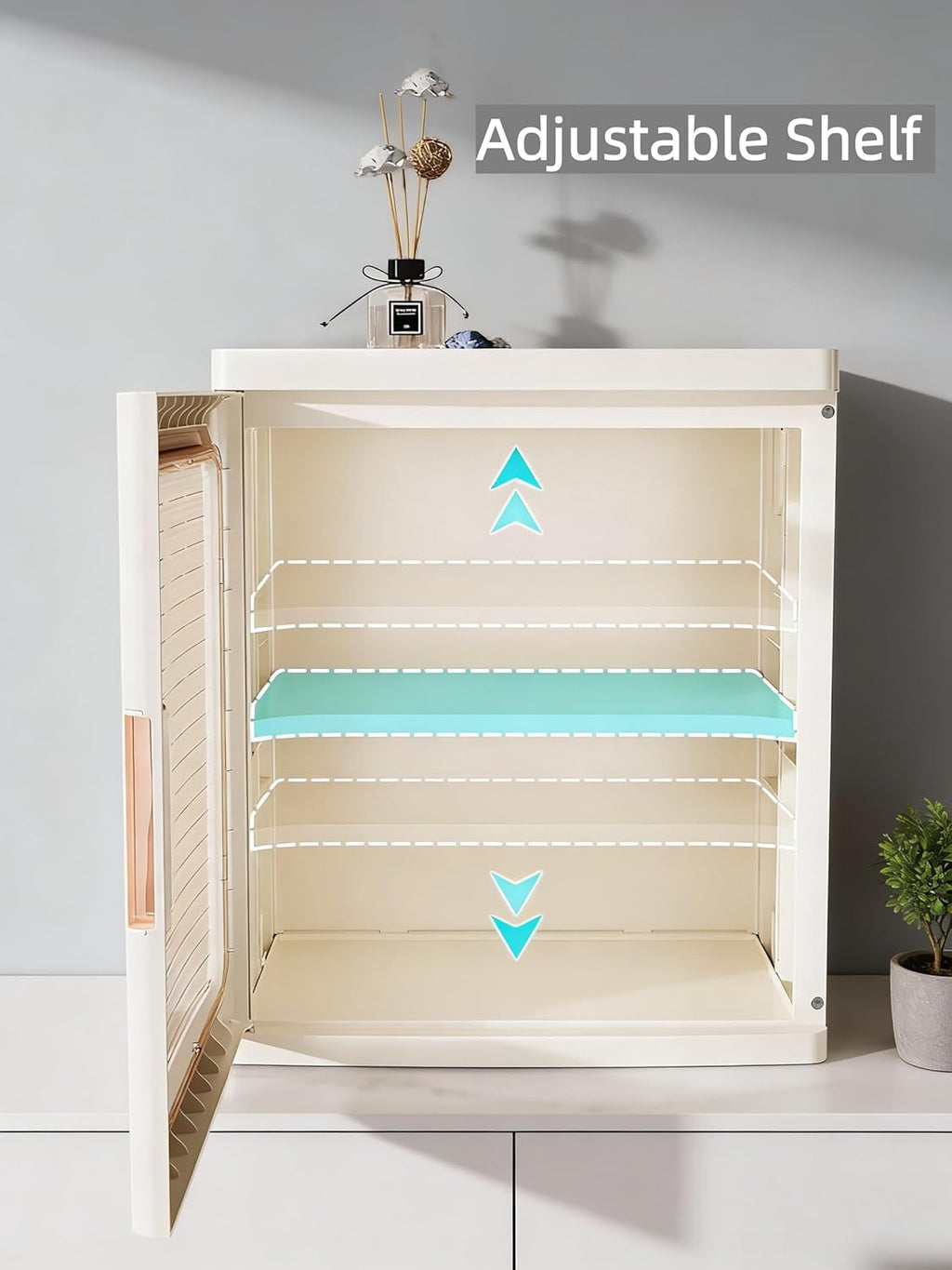 Countertop Storage Cabinet with Door and Shelf Mini Foldable Small Cabinet Organizers and Storage for Bathroom Pantry Bedroom, White(1 Layer)