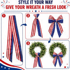 Patriotic Wreath Sash for Front Door, 4.5 x 56 Inch Red White and Blue Stripe Patriotic Wreath Satin Sash for 4th of July Memorial Day Independence Day Porch Decor