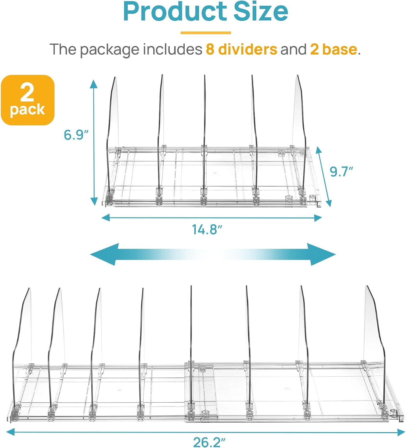 Vtopmart Free-Adjustable Purse Organizer for Closet with 2 Base, Clear Handbags Storage Organizer, Fits Different Bag Sizes & Closet Shelf, Expandable Plastic Shelf Dividers for Handbags, Wallets