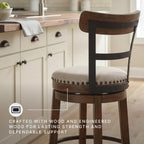 Signature Design by Ashley Valebeck Swivel Barstool With Back, Rustic-Industrial Wood and Metal, 360-Degree Swivel Counter Height Stool for Kitchen Island Seating, Linen Color