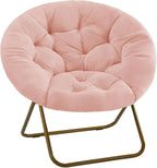 DUMOS Comfy Saucer Chair, Faux Fur Lounge Seasting XL Circle Chair for Bedroom, Dorm & Gaming, Foldable Fashion Accent Seat for Small Spaces, Folding Moon/Mushroom/Round Oversized Style