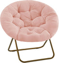 Simple Deluxe Comfy Chairs for Bedroom, Faux Fur Saucer Chair for Adults, Oversized Comfy Soft Saucer Chair, Padded Lazy Chair for Living Room Dorm Rooms, Pink