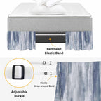 Blue Gray Ombre Bed Skirt King Size 16 Inch Drop, Adjustable Elastic Bedskirt Dust Ruffle for King Size Bed, Modern Abstract Art Oil Painting Wrap Around Bed Skirts Luxurious Pleated Bed Frame Cover