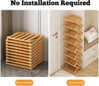 2/3/4/5/6/7/8/9 Tier Bamboo Shoe Rack - Foldable,No Installation Needed,Space-Saving Multi-Tier Storage for Indoor & Balcony Use (Yellow,7 Layers)