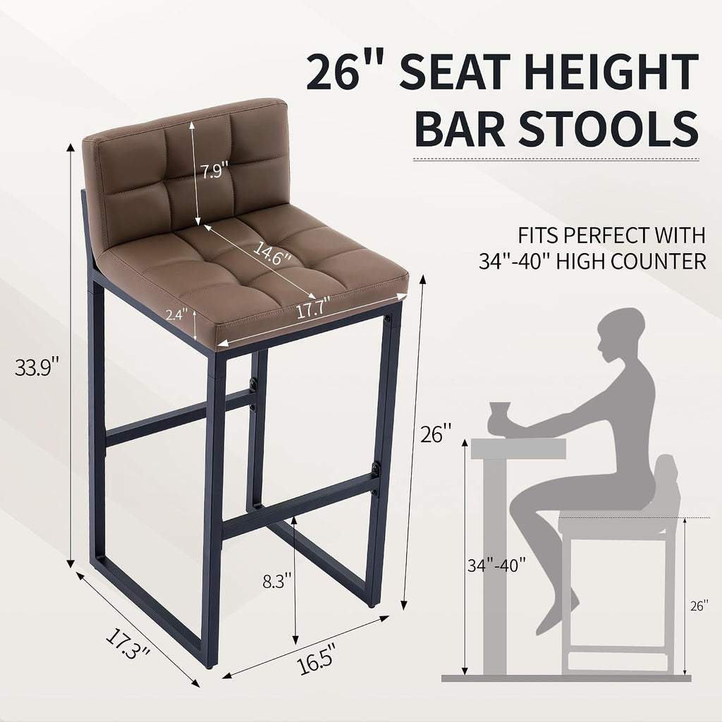 FIRAVOE Counter Height Bar Stools Set of 4, Upholstered Barstools with Back, Bar Chairs with Thickened Metal Legs, PU Leather Counter Stools for Kitchen Island (Coffee Brown, 4Pcs 26" Counter Stools)