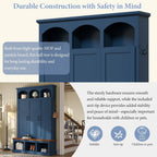 Merax Classic Arched Hall Tree with 3 Hidden Storage, Farmhouse Mudroom Bench with 5 Hooks, Mid-Century Entryway Organizer for Shoes, Blue