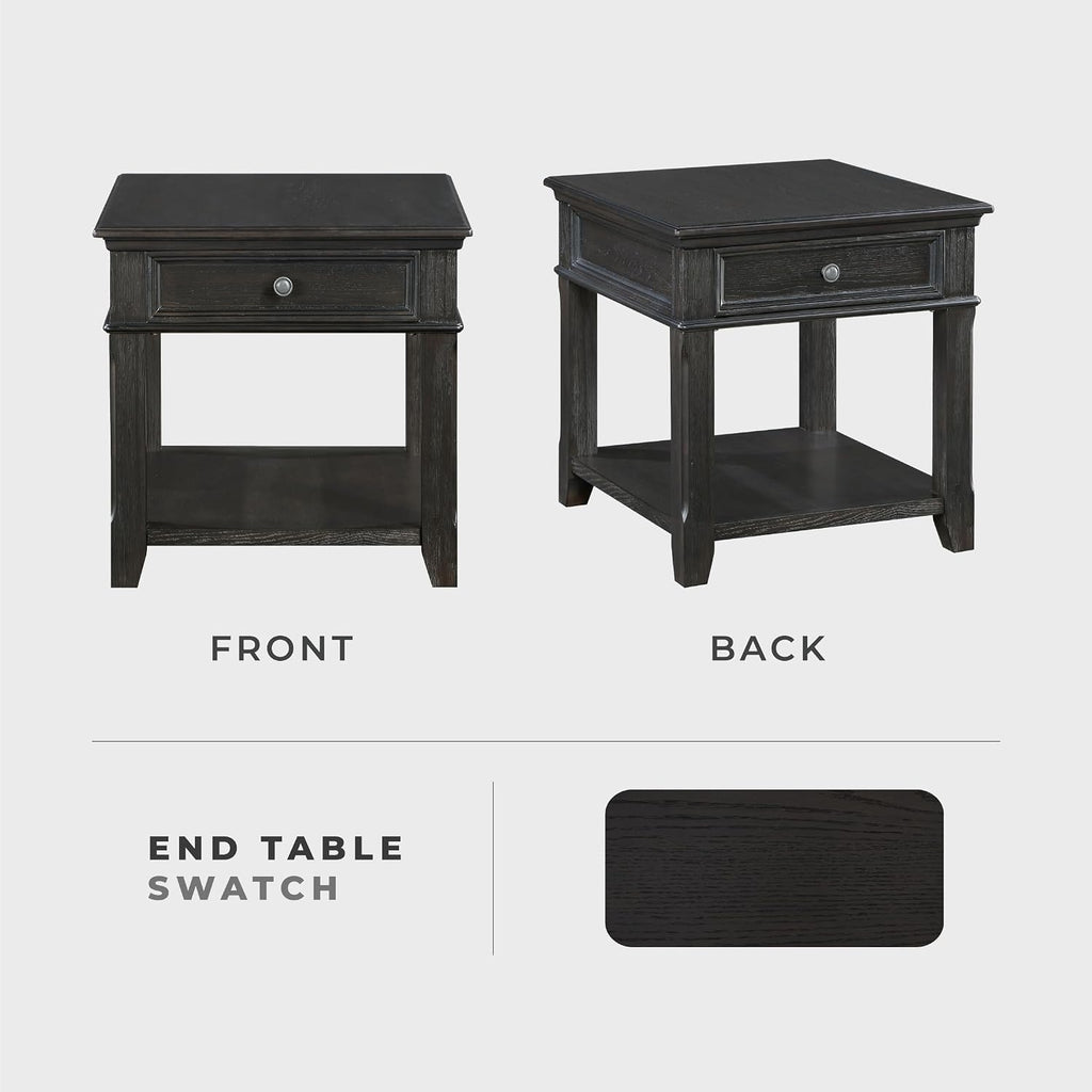 Lexicon Mid Century Modern 24" x 27" End Table with Storage, Wood Side Table with USB Charging Ports and Outlet, 1 Dovetail Drawer and Open Storage Shelf for Living Room/Bedroom, Charcoal