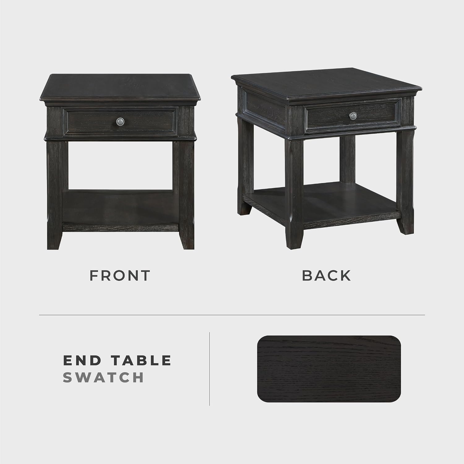 Lexicon Mid Century Modern 24" x 27" End Table with Storage, Wood Side Table with USB Charging Ports and Outlet, 1 Dovetail Drawer and Open Storage Shelf for Living Room/Bedroom, Charcoal