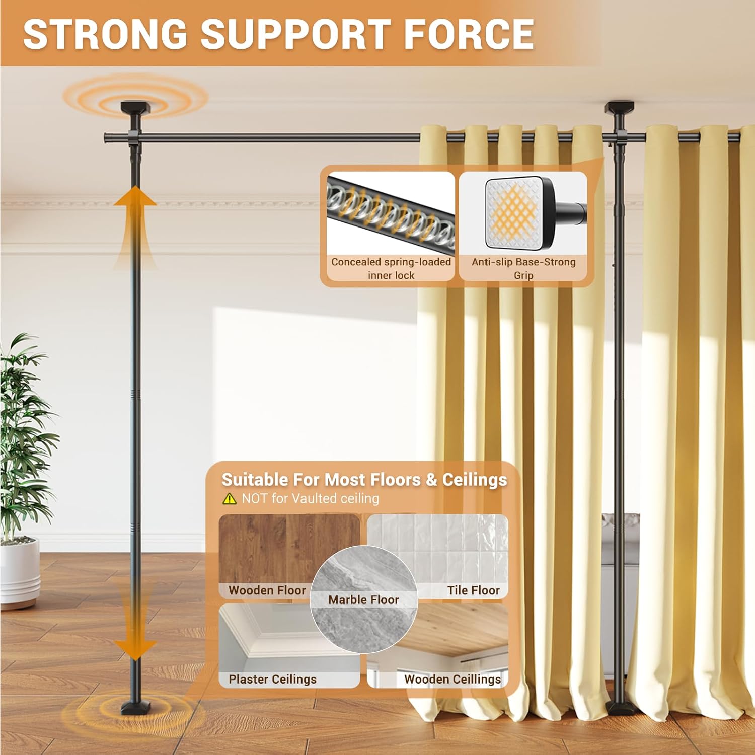 Room Divider for Room Separation,Tension Curtain Rods No Drilling for Room Separation, 4-10ft(H) 28-171inch(W) Heavy Duty Floor to Ceiling Tension Rod Divider for Temporary Privacy Wall Divider,Black