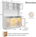 71" Tall Kitchen Pantry Storage Cabinet with LED Lights & Charging Station, Farmhouse Coffee Bar Cabinet with Adjustable Shelves & Pegboard, Pantry Cabinet with Countertop & Microwave Stand (White)